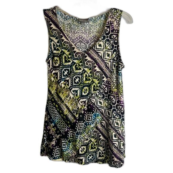Roz & Ali Draped Front Tribal Print Sleeveless Tank Top Size Medium - Picture 1 of 8